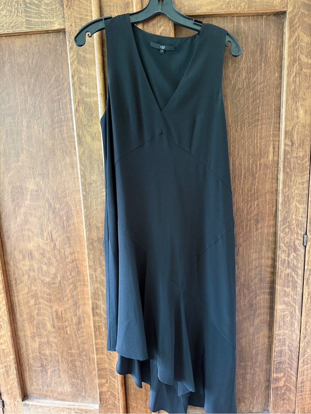 Tibi Black Asymmetrical Hem V-Neck Dress